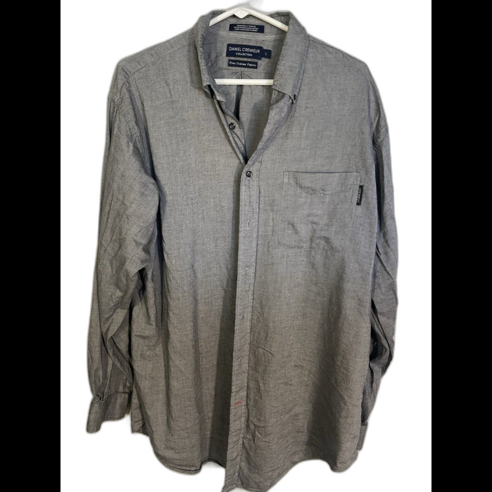 Daniel Cremieux Shirt Mens L Gray Linen Blend Italian Fabric Button Down